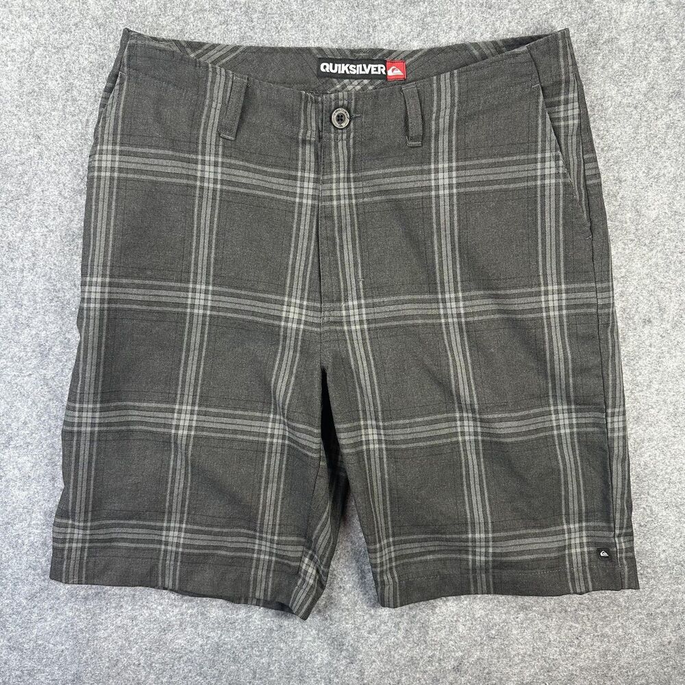Quiksilver Shorts Mens 33 Gray Plaid Chino 11 Inseam Microfiber Casual